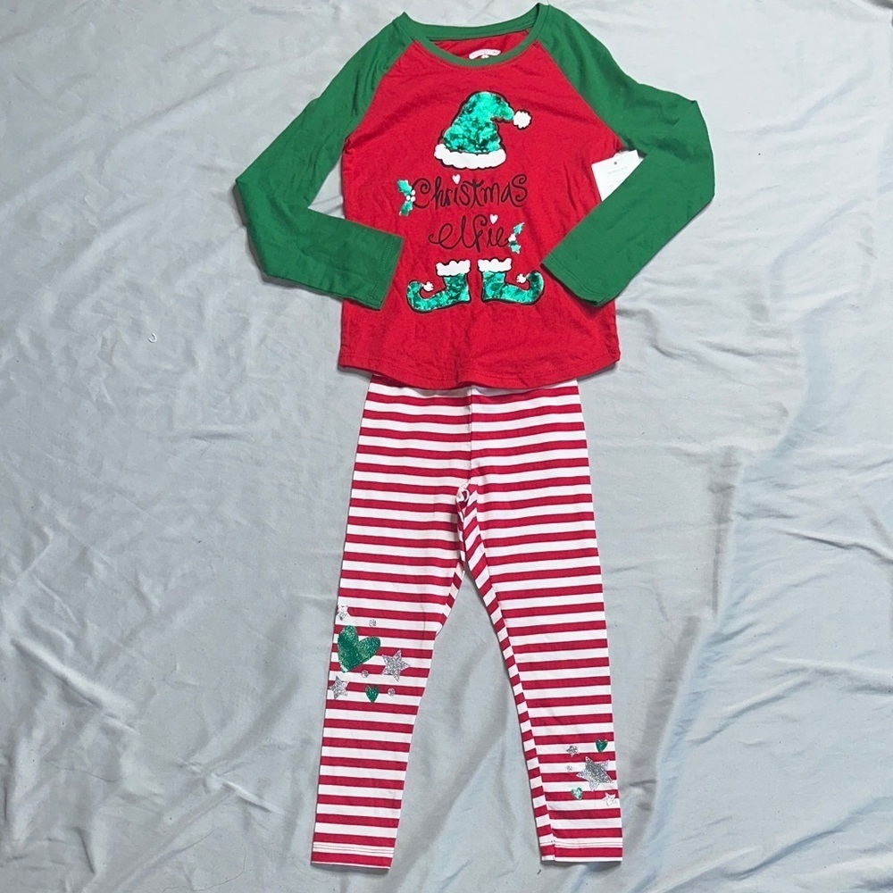 Christmas Elf Kids Pajamas Set - Red and Green